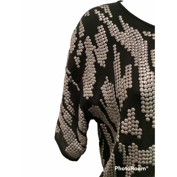 MADISON MARCUS BLACK SILK SEQUIN TOP S - Picture 2 of 8
